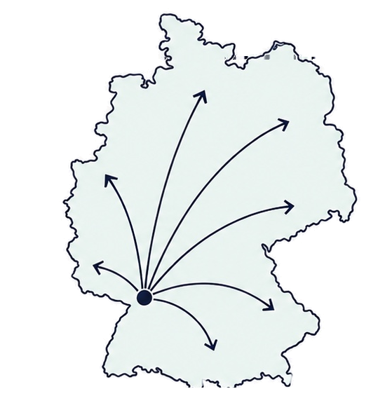 Deutschlandkarte mit bundesweiten Lieferrouten